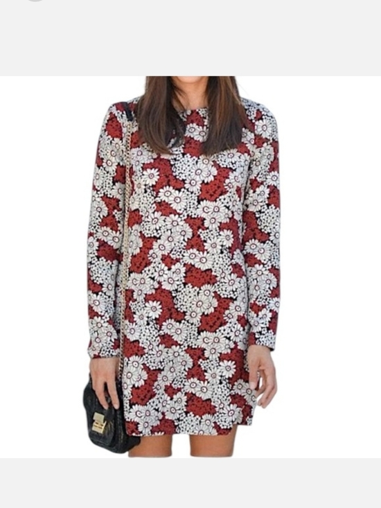 Zara Dresses & Skirts - Zara Woman Red Floral Long-Sleeve Shift Dress Blogger Favorite